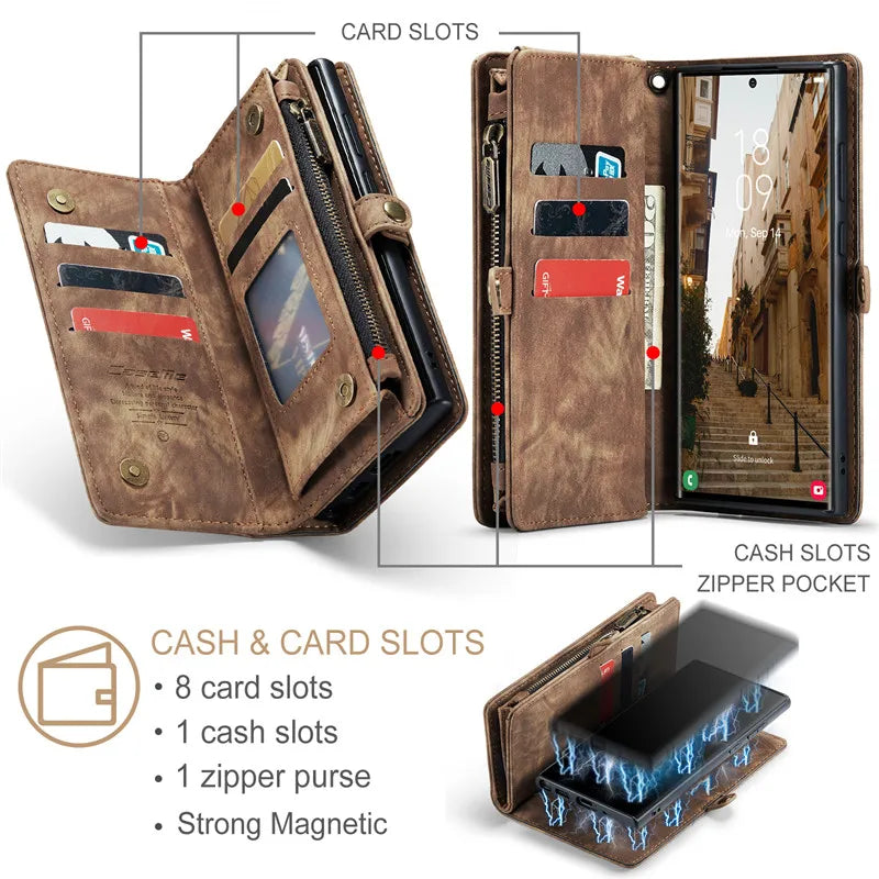 Leather Wallet Card Case for Samsung Galaxy S24 Ultra S23 FE S22 S21 Plus S20 A14 A34 A54 Note 20 Cover