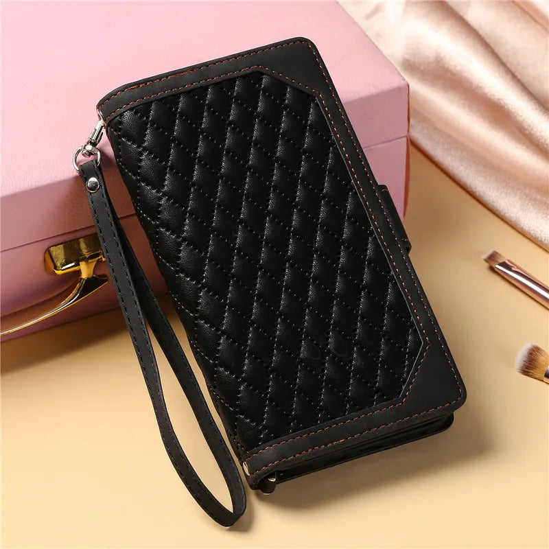 Lanyard Zipper Wallet Flip Leather Case for Samsung Galaxy S24 S23 Ultra S22 Plus S21 S20 FE S10 Note 20 Lanyard Zip Wallet Card Phone Cover (Copy)