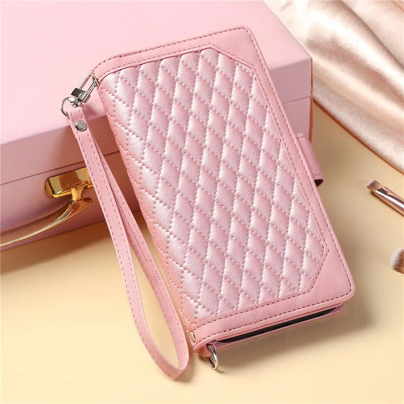 Lanyard Zipper Wallet Flip Leather Case for Samsung Galaxy S24 S23 Ultra S22 Plus S21 S20 FE S10 Note 20 Lanyard Zip Wallet Card Phone Cover (Copy)