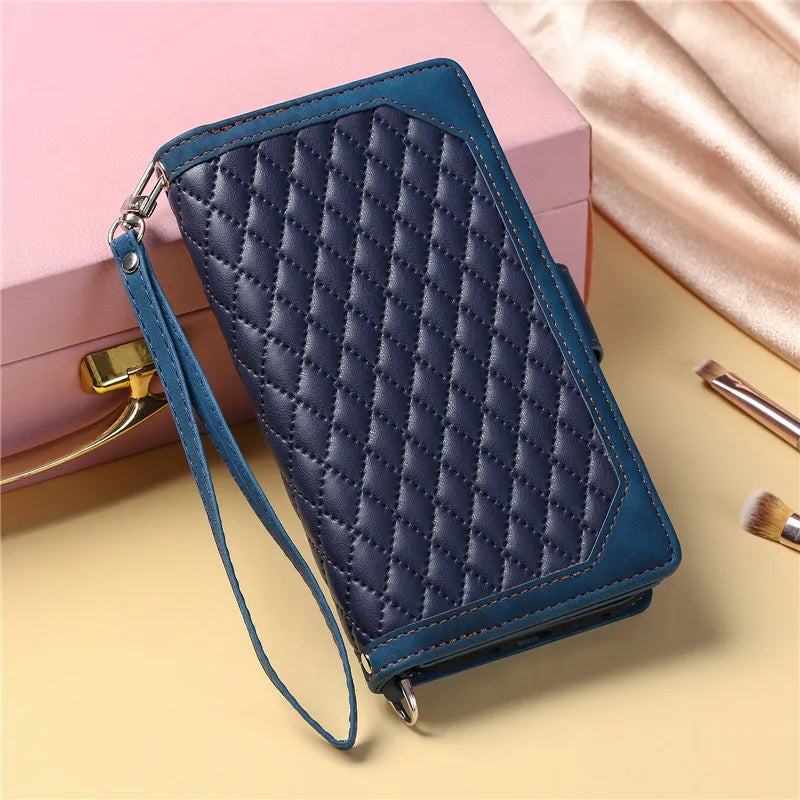 Lanyard Zipper Wallet Flip Leather Case for Samsung Galaxy S24 S23 Ultra S22 Plus S21 S20 FE S10 Note 20 Lanyard Zip Wallet Card Phone Cover (Copy)