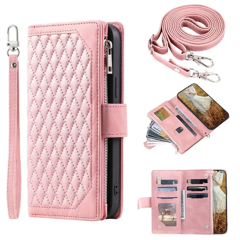 Leather Phone Case For iPhone 15 Pro Max 14 Plus 13 12 11 SE 2022 X XS XR 8 7 6 Zipper Wallet Card Cover