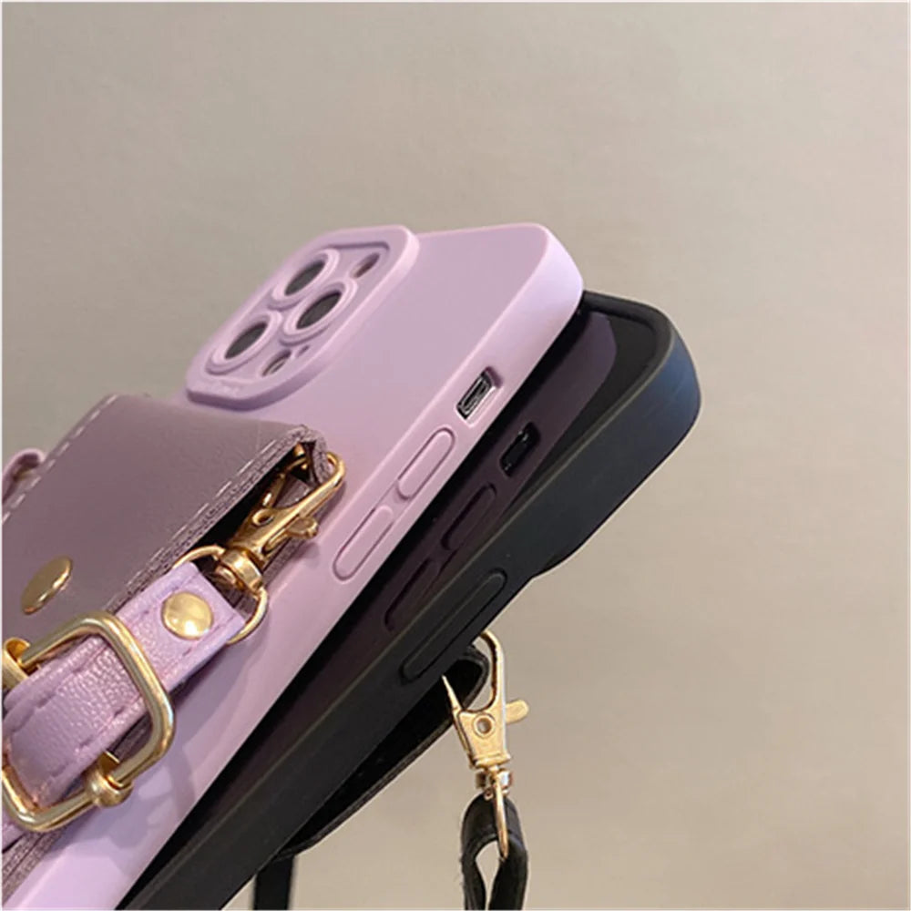 Wallet Leather Crossbody Neckband Lanyard Phone Case for iPhone 16 11 15 13 Pro Max X XS XR 7 8 Plus SE Luxury Card Holder Cover