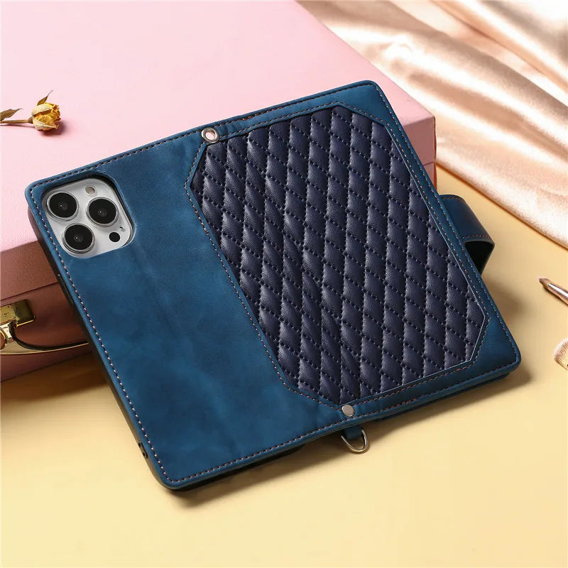 Lanyard Zipper Wallet Flip Leather Case for Samsung Galaxy S24 S23 Ultra S22 Plus S21 S20 FE S10 Note 20 Lanyard Zip Wallet Card Phone Cover (Copy)