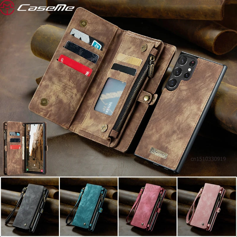 Leather Wallet Card Case for Samsung Galaxy S24 Ultra S23 FE S22 S21 Plus S20 A14 A34 A54 Note 20 Cover