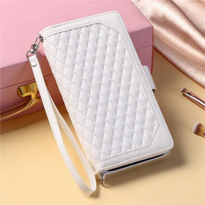 Lanyard Zipper Wallet Flip Leather Case for Samsung Galaxy S24 S23 Ultra S22 Plus S21 S20 FE S10 Note 20 Lanyard Zip Wallet Card Phone Cover (Copy)