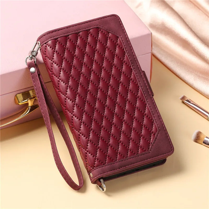 Lanyard Zipper Wallet Flip Leather Case for Samsung Galaxy S24 S23 Ultra S22 Plus S21 S20 FE S10 Note 20 Lanyard Zip Wallet Card Phone Cover (Copy)