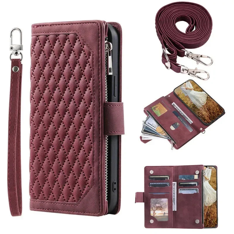 Leather Phone Case For iPhone 15 Pro Max 14 Plus 13 12 11 SE 2022 X XS XR 8 7 6 Zipper Wallet Card Cover