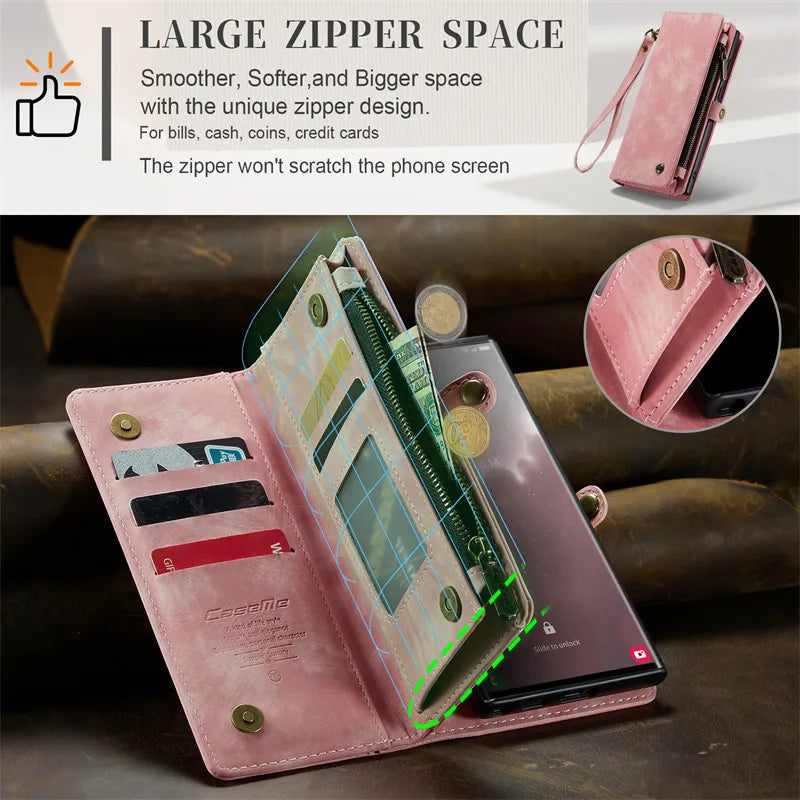 Leather Wallet Card Case for Samsung Galaxy S24 Ultra S23 FE S22 S21 Plus S20 A14 A34 A54 Note 20 Cover