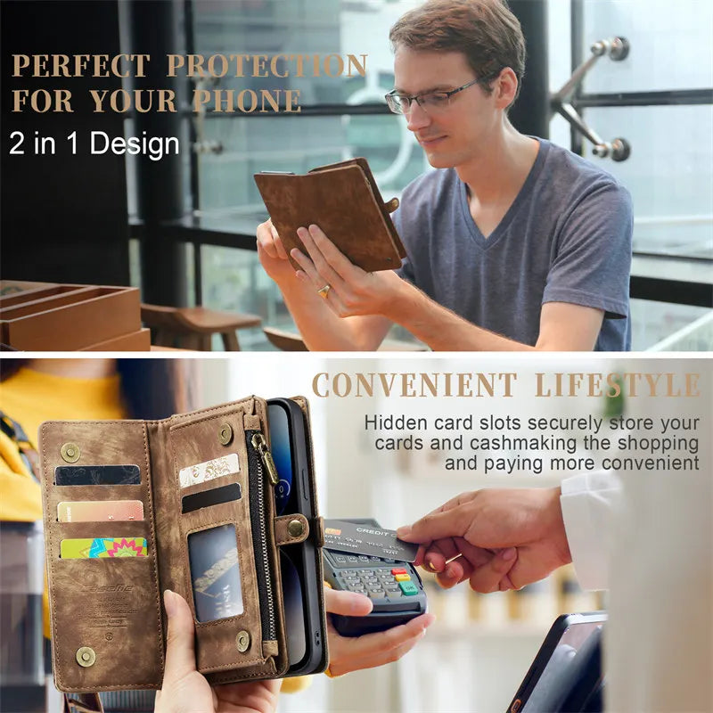 Leather Phone Case for iPhone 15 Pro Max 14 Plus 11 12 13 Wallet Card Cover for iPhone XR XS X SE 2022 8