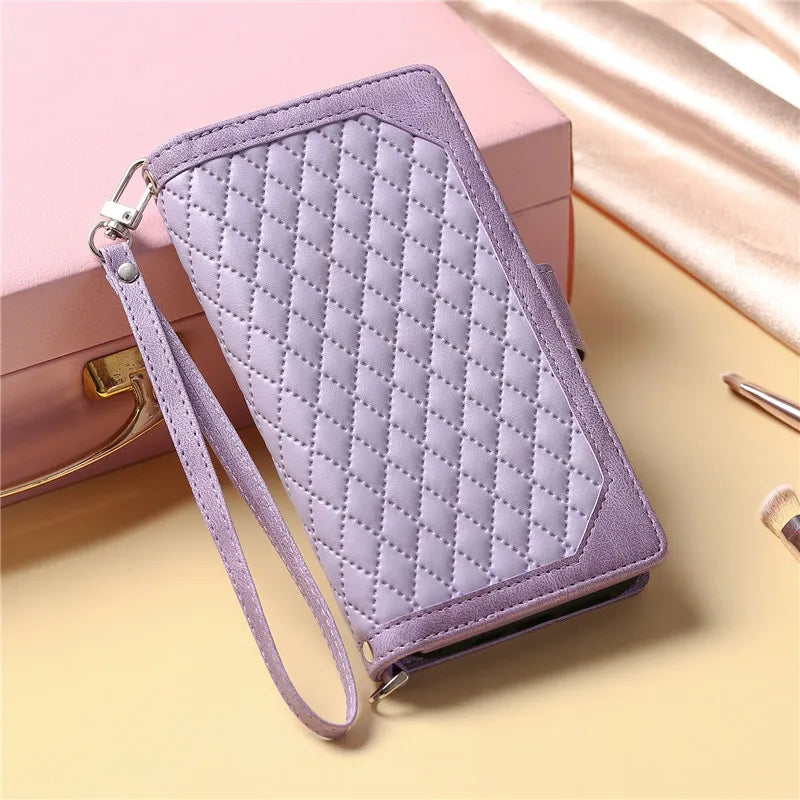 Lanyard Zipper Wallet Flip Leather Case for Samsung Galaxy S24 S23 Ultra S22 Plus S21 S20 FE S10 Note 20 Lanyard Zip Wallet Card Phone Cover (Copy)