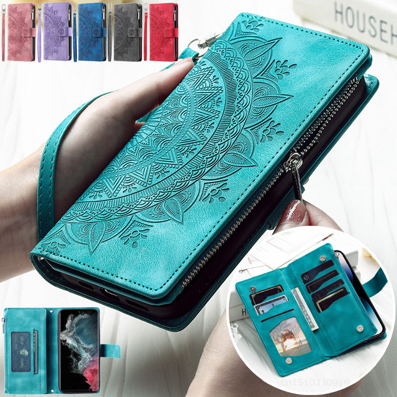 Crossbody Leather Flip Case for Samsung Galaxy S24 S23 Ultra S22 Plus S21 S20 FE S10 Note 20 Lanyard Zip Wallet Card Phone Cover