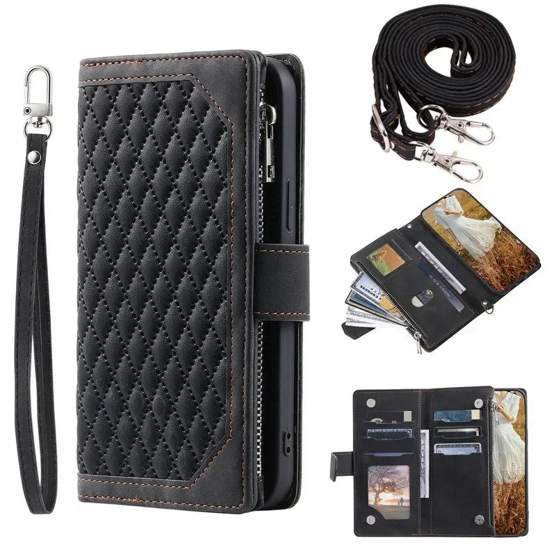 Leather Phone Case For iPhone 15 Pro Max 14 Plus 13 12 11 SE 2022 X XS XR 8 7 6 Zipper Wallet Card Cover