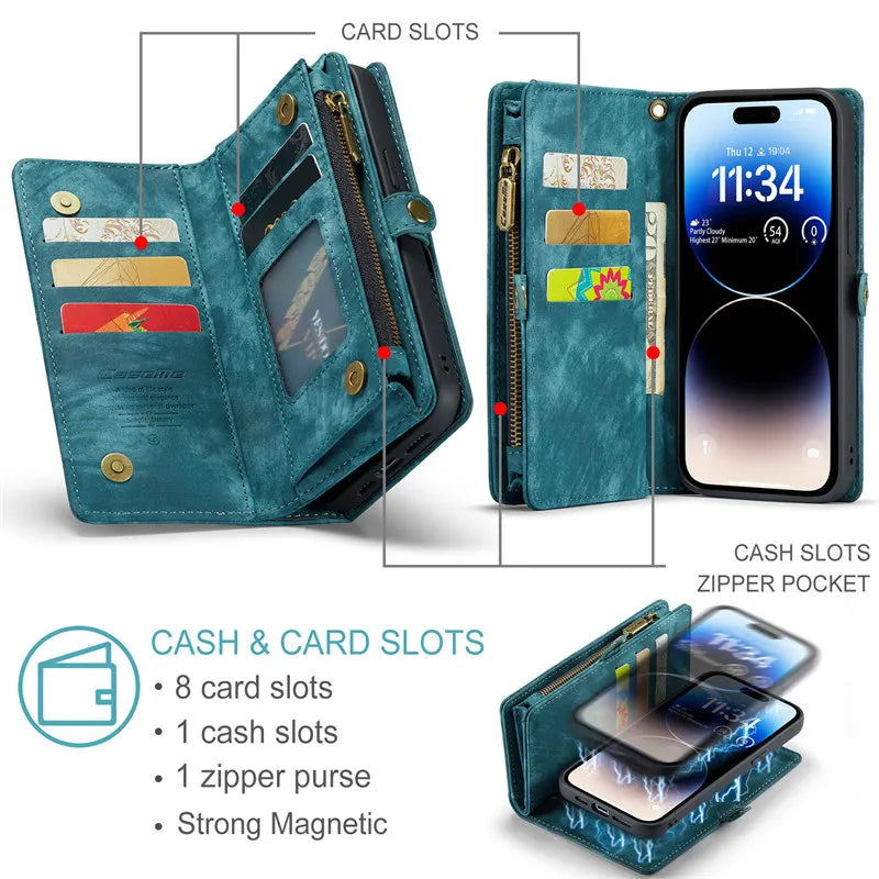 Leather Phone Case for iPhone 15 Pro Max 14 Plus 11 12 13 Wallet Card Cover for iPhone XR XS X SE 2022 8