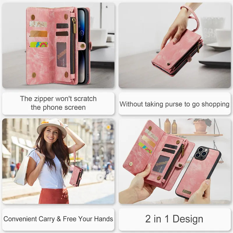 Leather Phone Case for iPhone 15 Pro Max 14 Plus 11 12 13 Wallet Card Cover for iPhone XR XS X SE 2022 8